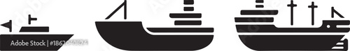 Set of cargo ship silhouettes container ship and ferry boat icons on transparent background maritime transport collection