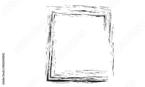 Isolated water splash frame with a black grunge ink texture and vintage paint brush strokes on a white paper background for an old artistic border design element