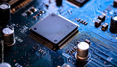Close-up of a Microchip on a Circuit Board.
