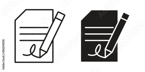 Document signed icons vector. Line and glyph design with editable stroke