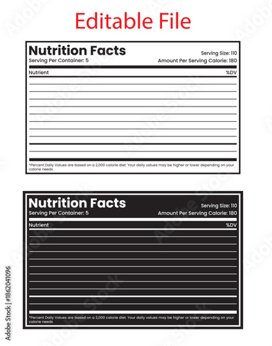 Nutrition facts label featuring editable png format for creating custom food labels with calorie information	
