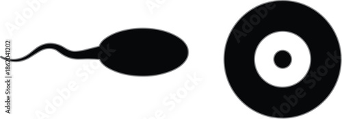 Sperm and egg cell silhouette illustration showing fertilization concept, human reproduction symbol for biology education, medical science learning, and reproductive health infographic design