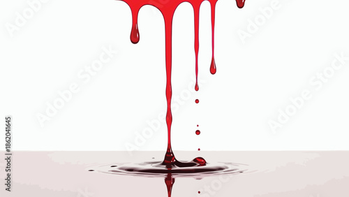 Red blood dripping effect on white background