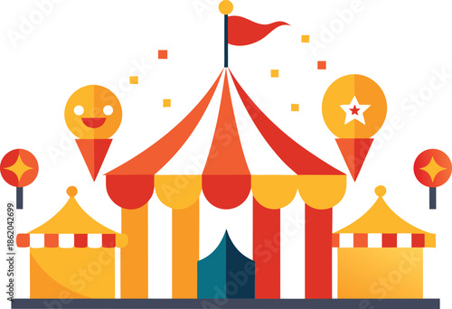 Carnival tent with balloons and flags
