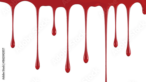 Red blood dripping effect on white background