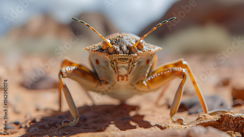 Closeup of a Brown Desert Insect on Rocky Ground