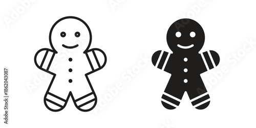Gingerbread man icons vector. Line and glyph design with editable stroke