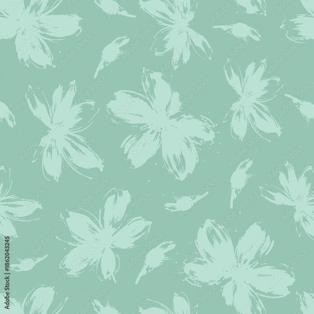 Fototapeta premium Brush flower vector seamless pattern. Hand drawn botanical ink illustration with floral motif. Camomile or daisy painted by brush. Hand drawn painting for your fabric, wrapping paper, wallpaper design