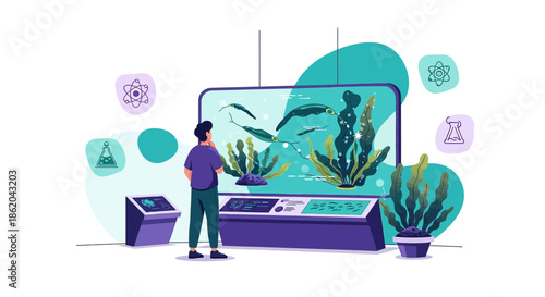 Interactive aquarium exhibit, showcasing diverse aquatic life and engaging educational display for