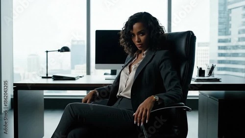 Female CEO Turns Around In Office Chair