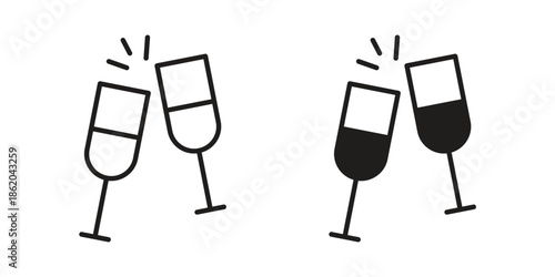 Glass-cheers icons vector. Line and glyph design with editable stroke