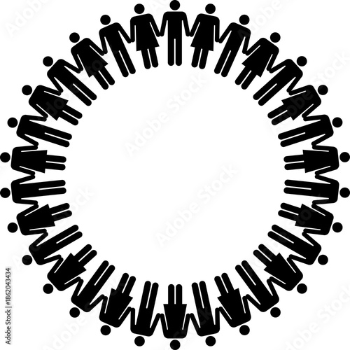 Circle of diverse men and women holding hands. Transparent PNG. Circle of people silhouette. Group of people holding hands in a circle. Unity and global diversity.