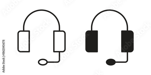 Headset icons vector. Line and glyph design with editable stroke