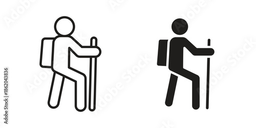 Hiking icons vector. Line and glyph design with editable stroke