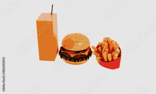 3D illustration - A hamburger menu for a single person.