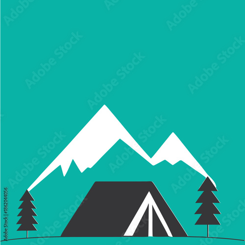 Serene mountain campsite with tent and trees