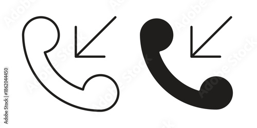 Incoming Call icons vector. Line and glyph design with editable stroke