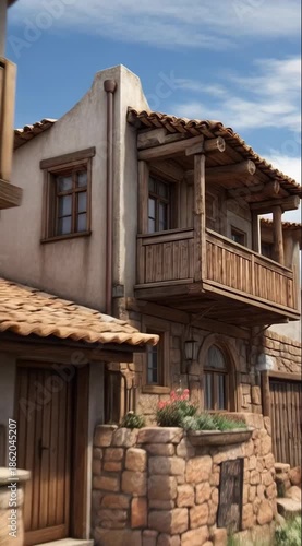 Traditional European Style Old Wooden Houses.