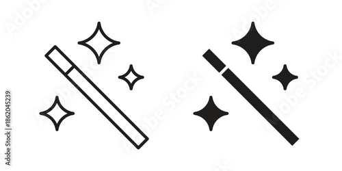 Magic wand icons vector. Line and glyph design with editable stroke