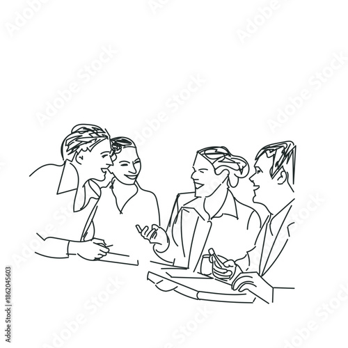 Team Collaboration and Discussion Line Drawing