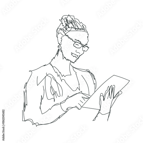 Line Drawing of a Person Engaged with a Screen