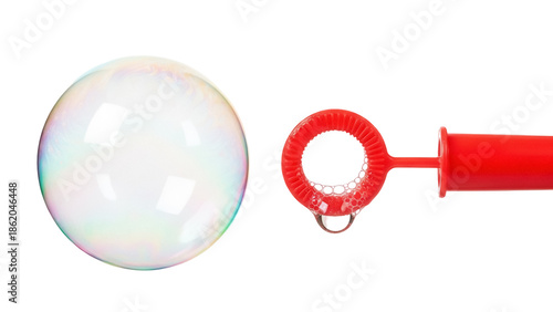 Fotografie Soap bubble PNG isolated on transparent background, iridescent sphere with red b