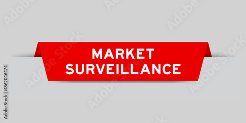 Red color inserted label with word market surveillance on gray background