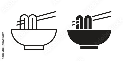 Noodles icons vector. Line and glyph design with editable stroke