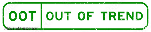 Grunge green out of trend word square rubber seal stamp on white background
