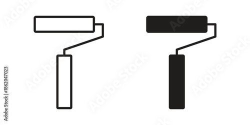Paint roller icons vector. Line and glyph design with editable stroke