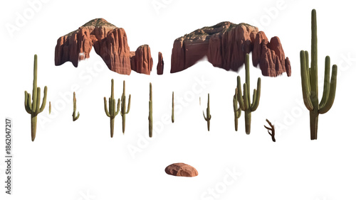 Bild auf Leinwand Arizona desert landscape with saguaro cacti PNG isolated on transparent backgrou