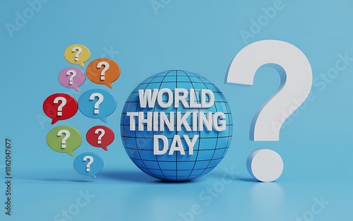 World thinking day puzzle globe with question marks