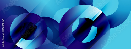 Abstract composition featuring overlapping blue circles, creating dynamic visual flow. Smooth gradients suggest depth, movement.