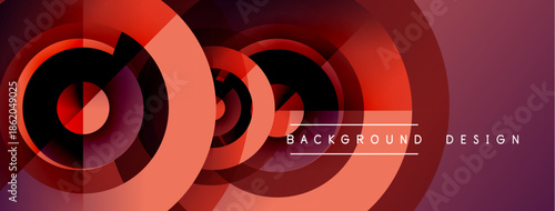 Abstract circles, gradients, red hues dominate design. Modern background suggests technology, innovation, visual appeal.