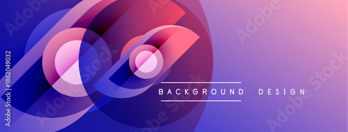 Abstract gradient circles overlap, creating dynamic visual effect. Purple, pink, blue hues blend smoothly. Modern design element.
