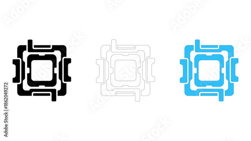 An abstract icon representing a socket retention kit for securing a cpu on a motherboard