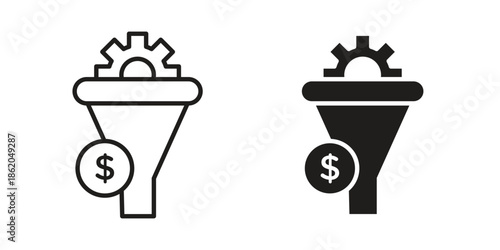 Sales funnel icons vector. Line and glyph design with editable stroke