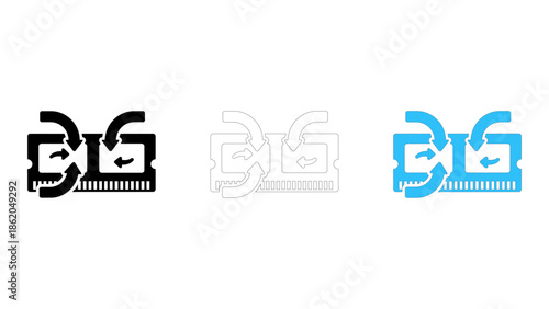 A black and white icon illustrating the function of dimm retention clips on a computer memory module