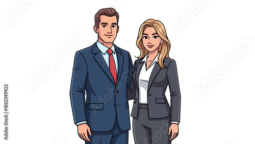 Professional couple standing together in formal business attire