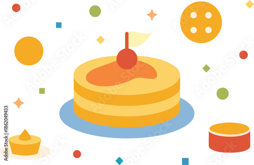 Stacked pancakes with syrup and berries