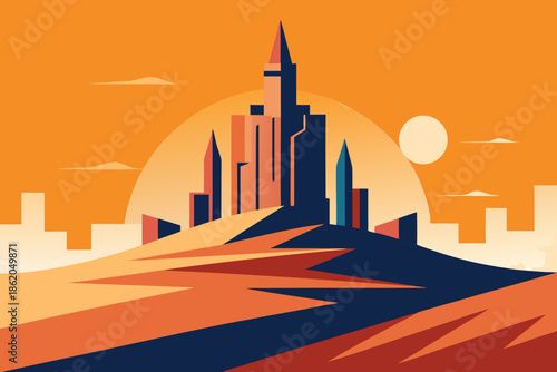 Futuristic Desert City Vector Illustration