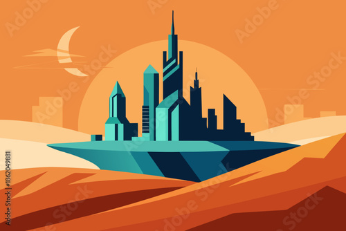 Futuristic Desert City Vector Illustration