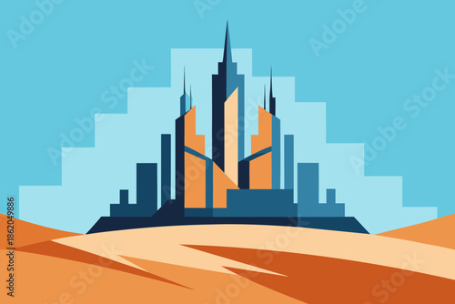Futuristic Desert City Vector Illustration