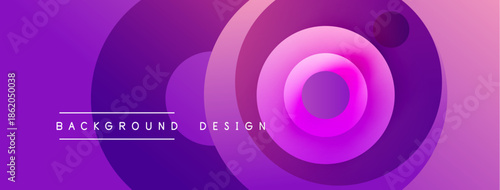 Abstract purple circles create dynamic background. Gradient shades offer modern visual appeal, text labels present design concept.