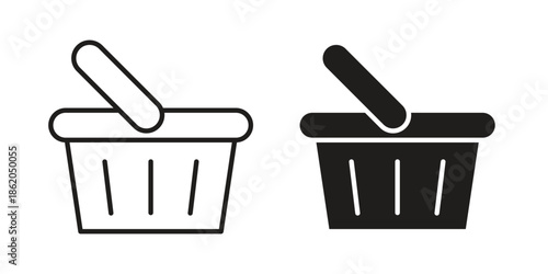Shopping basket icons vector. Line and glyph design with editable stroke