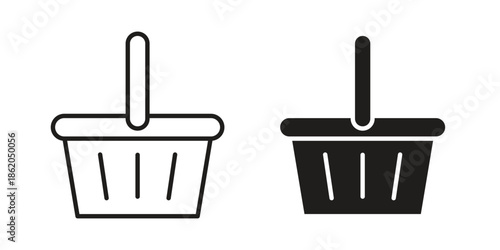 Shopping basket icons vector. Line and glyph design with editable stroke