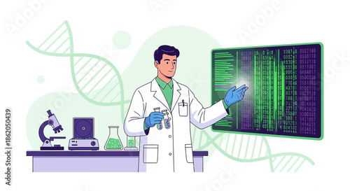 Modern genetic research scientist analyzing dna sequences in a high-tech laboratory setting