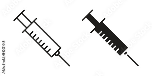 Syringe icons vector. Line and glyph design with editable stroke