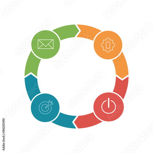Four Steps Circular Arrow Infographic Diagram with Business Icons (Diagram Infografis Panah Melingkar Empat Langkah dengan Ikon Bisnis)
