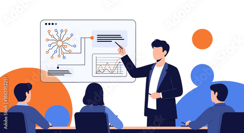 Presentation of business data analysis by a professional during a company training session